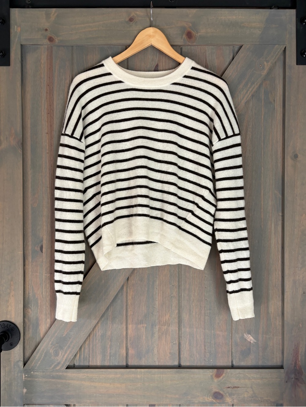 Madewell Cashmere Sweater Striped Crewneck Sweater Brown & Cream
